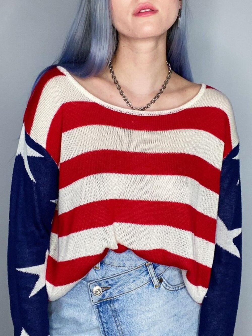 American Flag Thin Knit Sweater